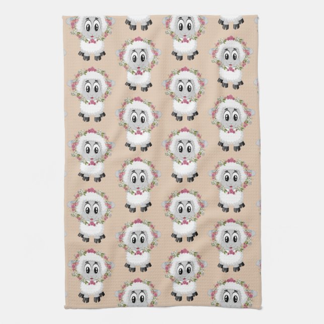 Får Blommigt Beige Kitchen Hand Towel Kökshandduk (Vertikal)
