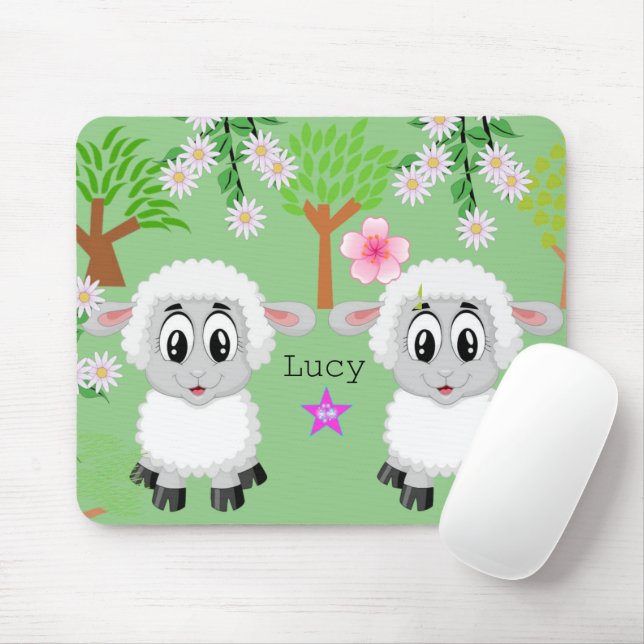 Får Blommigt Träd Grönt Mouse Pad! Muspets Musmatta (Med mus)