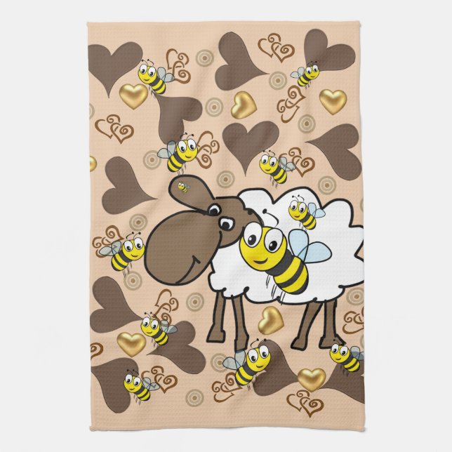 Får Brown Hearts Bee Kitchen Hand Towel Kökshandduk (Vertikal)