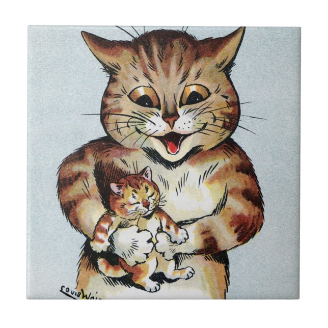 Far Cat Holding a Kitten, Louis Wain Kakelplatta (Framsidan)