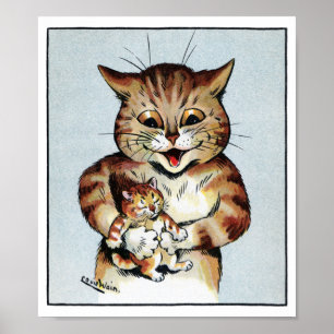 Far Cat Holding a Kitten, Louis Wain Poster