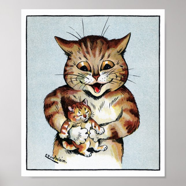 Far Cat Holding a Kitten, Louis Wain Poster (Framsidan)