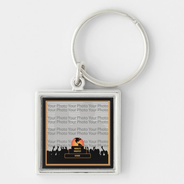 Far Cheering World's Underbarare Keychain Fyrkantig Silverfärgad Nyckelring (Framsidan)