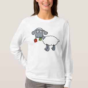 Får Cute Lamb Black Grått White Flower T Shirt