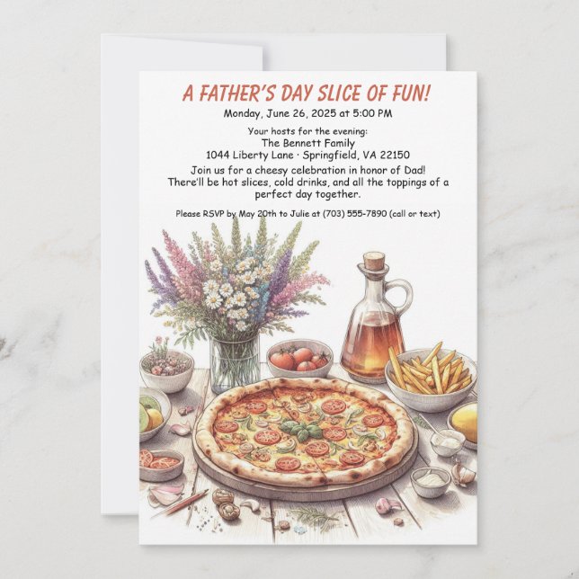 Far dag Pizza Party - redaktionell familjemönster Inbjudningar (Framsida)
