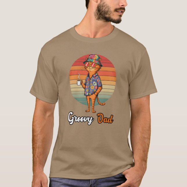 Far-dagen Cat Pappa Edition Groovy Pappa T Shirt (Framsida)