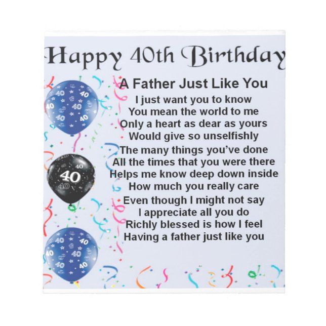 Far Dikt - 40:e födelsedagen Anteckningsblock (Framsida)