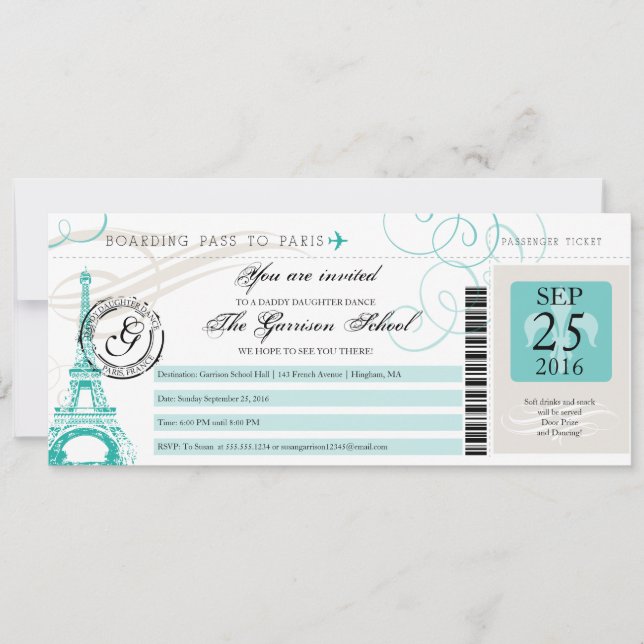 Far Dotter Dance Paris Boarding Pass Inbjudningar (Framsida)