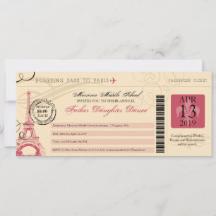 Far Dotter Dance Vintage Paris Boarding Pass (påst Inbjudningar