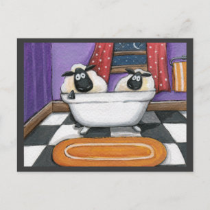 Får Får i en Bath Illustration Vykort