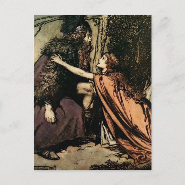 "Far, Far, What Ails Thee" av Arthur Rackham Vykort (Framsida)