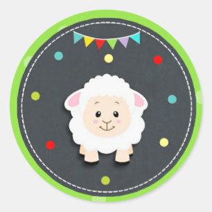 Får Farm Barnyard Animal Birthday Baby Shower Runt Klistermärke