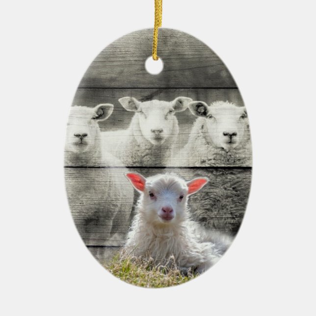 Får Flock Baby Lamb Julgransprydnad Keramik (Framsidan)