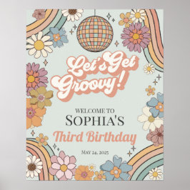 Får Groovy Blommigt Birthday Retro Welcome Sign Poster