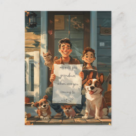 Far, hans son, Hundar och en katt Vykort