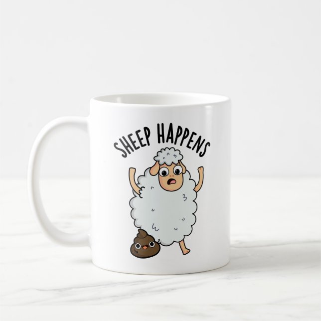 Får Happens Funny Poop Pun Kaffemugg (Vänster)