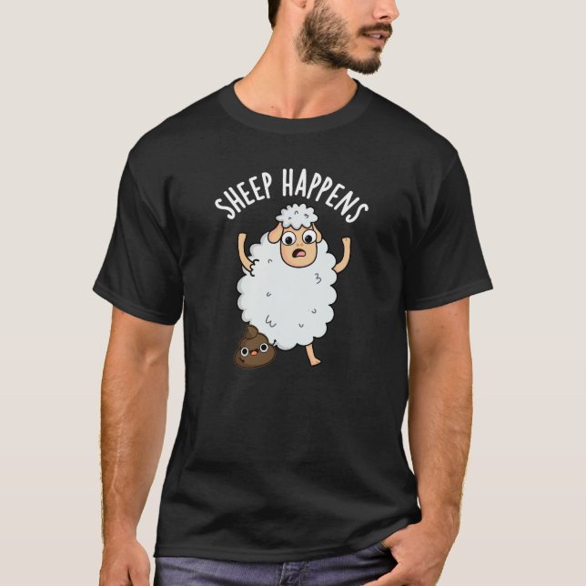 Får Happens Funny Poop Pun Mörk BG T Shirt (Framsida)