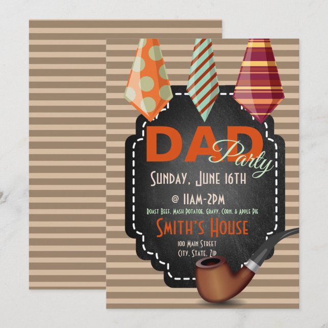 Far har Multifärgad med brunt Rand Inbjudningar (Fram/baksida)
