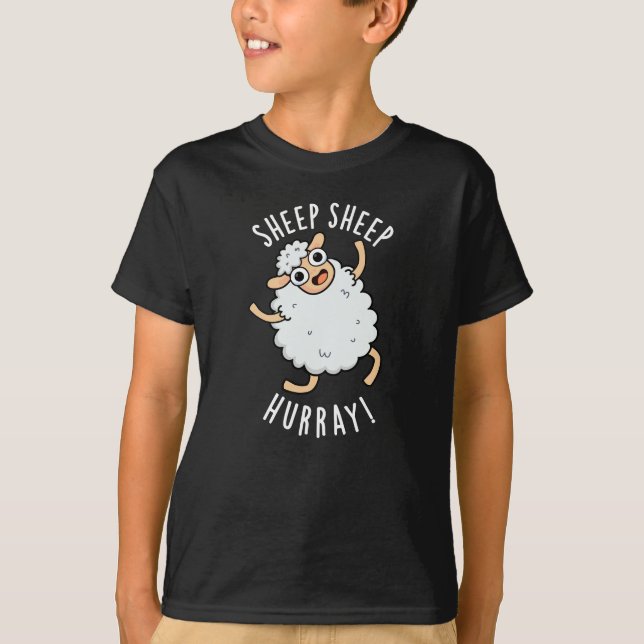 Får Hurray Funny Animal Pun Mörk BG T Shirt (Framsida)