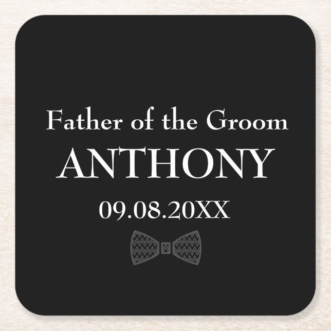Far i Anpassningsbarna Groom Black Bröllop Underlägg Papper Kvadrat (Framsidan)