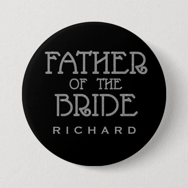 Far i Bride Silver Faux Glitter Namn bricka Pin Knapp (Framsida)