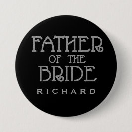 Far i Bride Silver Faux Glitter Namn bricka Pin Knapp