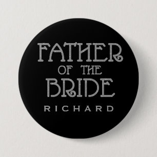 Far i Bride Silver Faux Glitter Namn bricka Pin Knapp