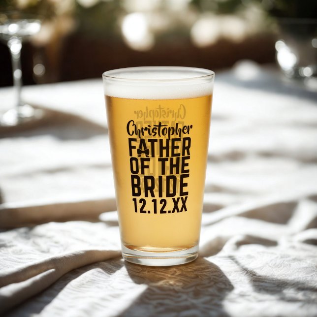 Far i Bröllop, överordnat gåva av Bride Beer Glass Glaskopp (Treat the Father of the Bride to this glass with his name and your wedding date. )