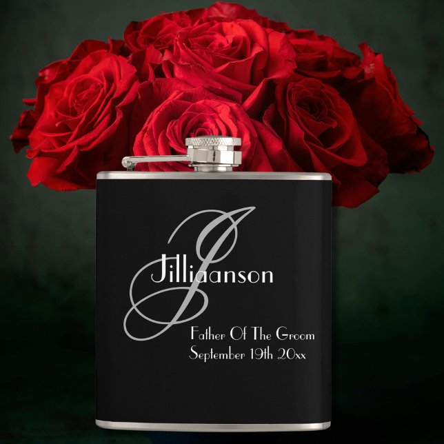 Far i Chicen Groom Bröllop ger  Monogram Fickplunta (Father Of The Groom Wedding Gift Chic Monogram Flask.)