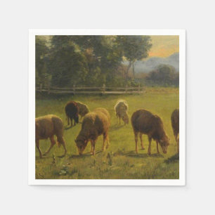 Får i ett landskap på landsbygden (Fransk Farm) Pappersservett