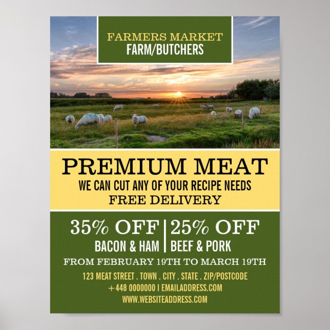 Får i Fält, reklam för jordbrukare och slaktare Poster (Framsidan)