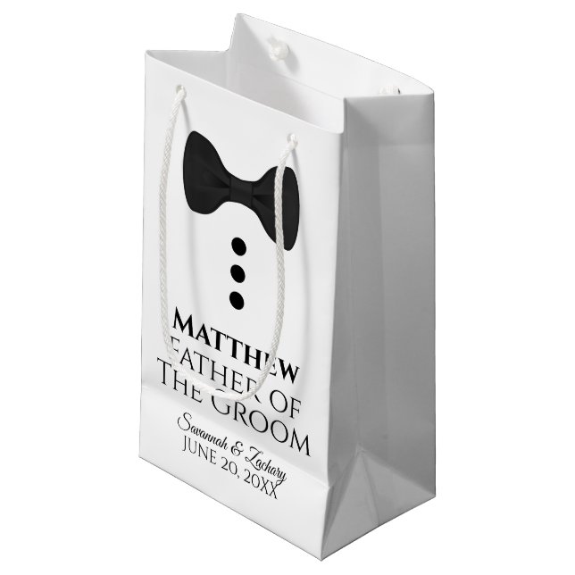 Far i Groom Bröllop Gift Bag Black Tie Small (Framsidan Vinklad)