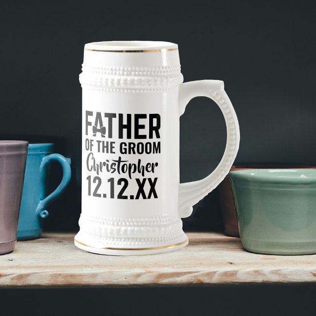 Far i Groom eller Bride Bröllop Beer Stein Sejdel (Perfect gift for the Father of the Groom or  Bride. Just add their name and your wedding date)
