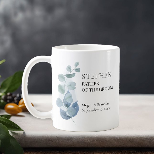 Far i Groom Eucalyptus Greenery Bröllop Kaffemugg (Eucalyptus wedding parents gift to personalize for anyone or everyone in your wedding party)