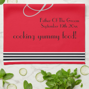 Far i Groom Gift Monogram Namn Rustic Chic Red Kökshandduk
