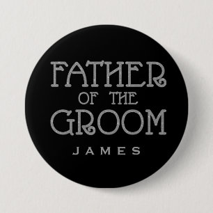 Far i Groom Silver Faux Glitter Namn bricka Pin Knapp