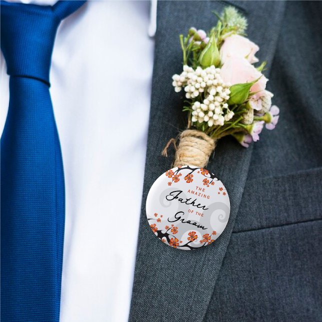 FAR i GROOM Tropical Flowers Swirl Bröllop Knapp (FATHER OF THE GROOM Hibiscus Fusion Tropical Flowers Swirl Wedding Pinback Button @ fat_fa_tin)