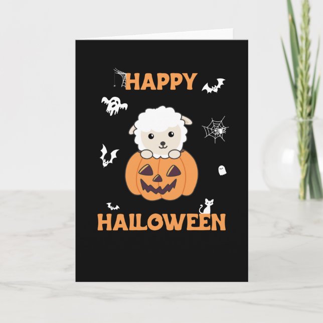 Får i Pumpkin Cute Sheep Happy halloween Kort (Framsida)