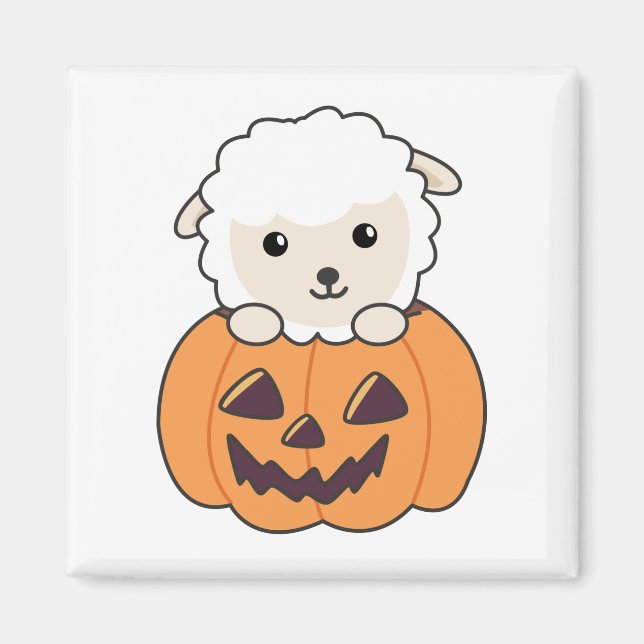 Får i Pumpkin Cute Sheep Happy halloween Magnet (Framsidan)