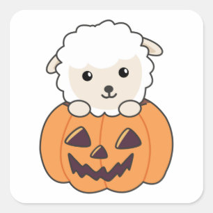 Får i Pumpkin Cute Sheep Happy halloween Square Fyrkantigt Klistermärke