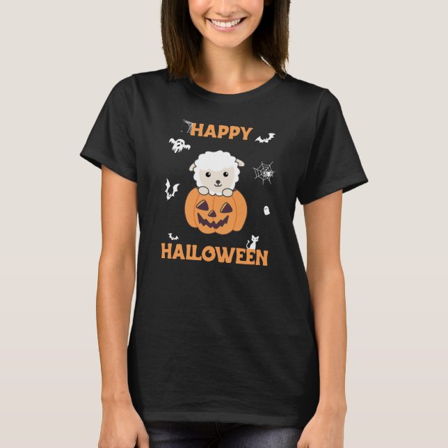 Får i Pumpkin Cute Sheep Happy halloween T Shirt (Framsida)