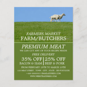 Får i reklam för gräs, jordbrukare och slaktare flygblad