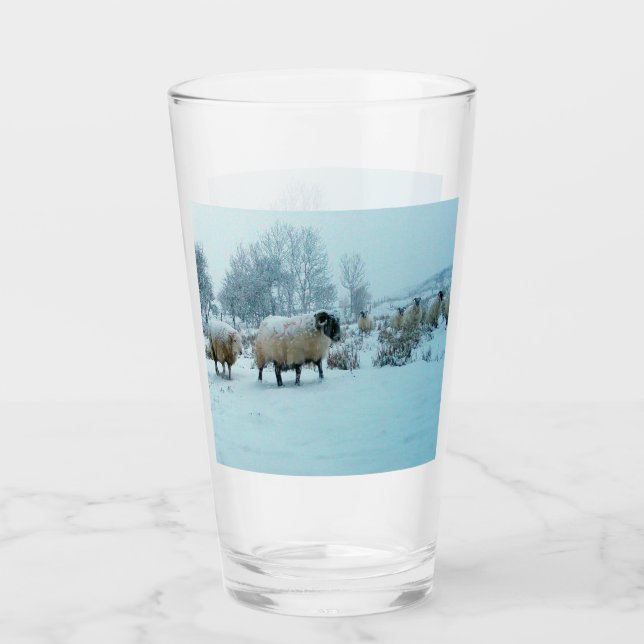Får i snö Vinterscen Vilda djur Konst Glaskopp (Framsida)