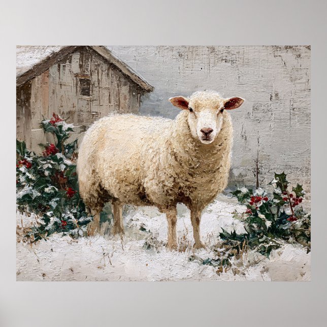 Får i snöig vinterscen poster (Framsidan)
