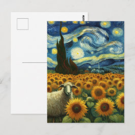 Får i Solrossen Fält A Faux Van Gogh Vykort