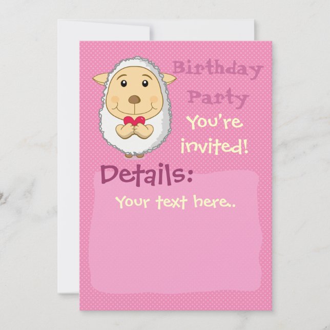 Får-inbjudan Rosa Inbjudningar (Framsida)