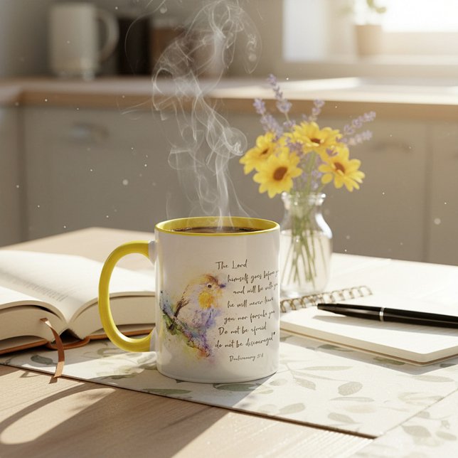 Får inte avskräckas, vattenfärgfågel mugg (Skapare uppladdad)