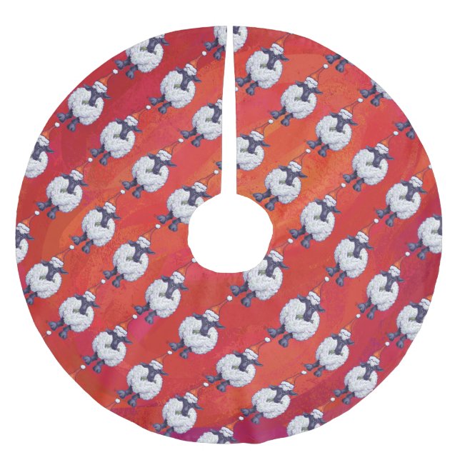 Får jul på rött julgransmatta borstad polyester (Framsidan)