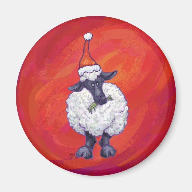 Får jul på rött magnet (Framsidan)