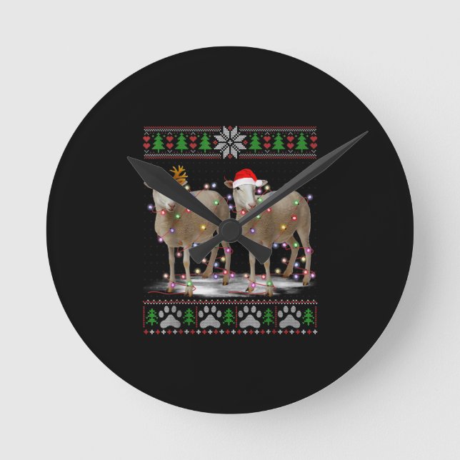 Får Julgran Ljus | Santa Animal Gift Rund Klocka (Framsida)